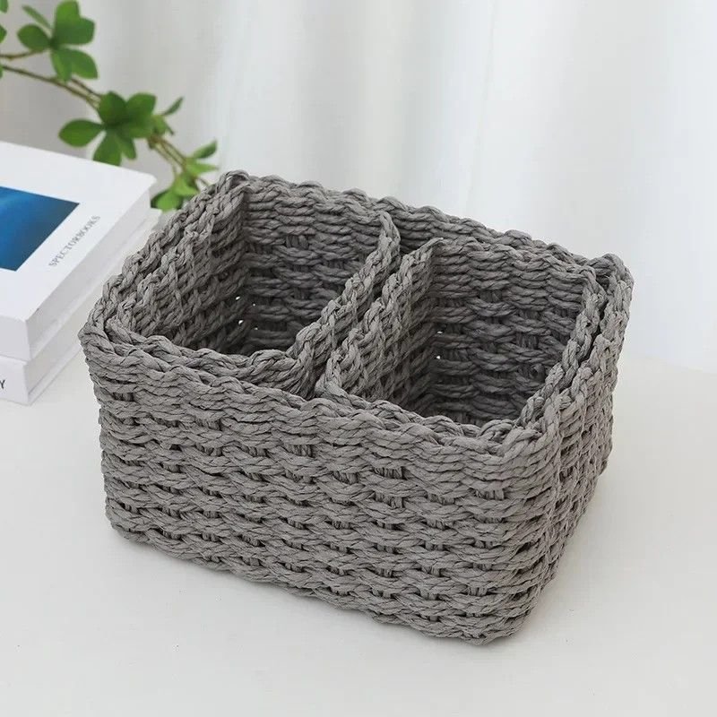 Grey woven storage basket set