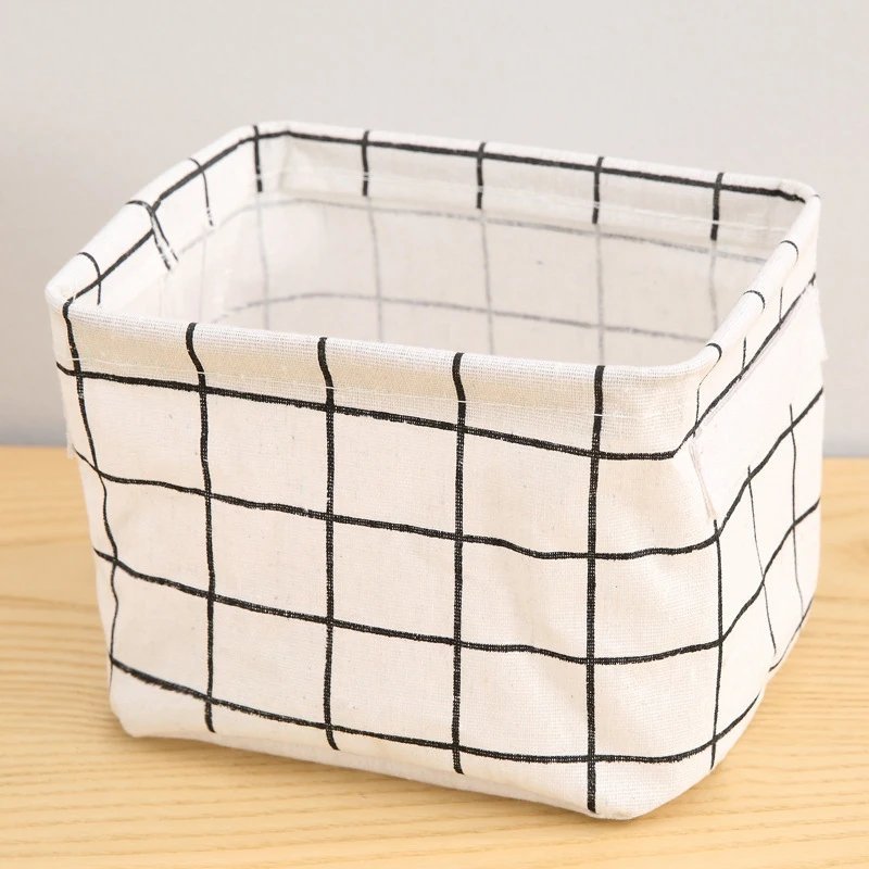 Fabric storage basket styled in a living room